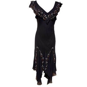 Sue Wong Nocturne Women's Dress Black Beaded 100% Silk VTG Y2K Fairy Goth Size 6